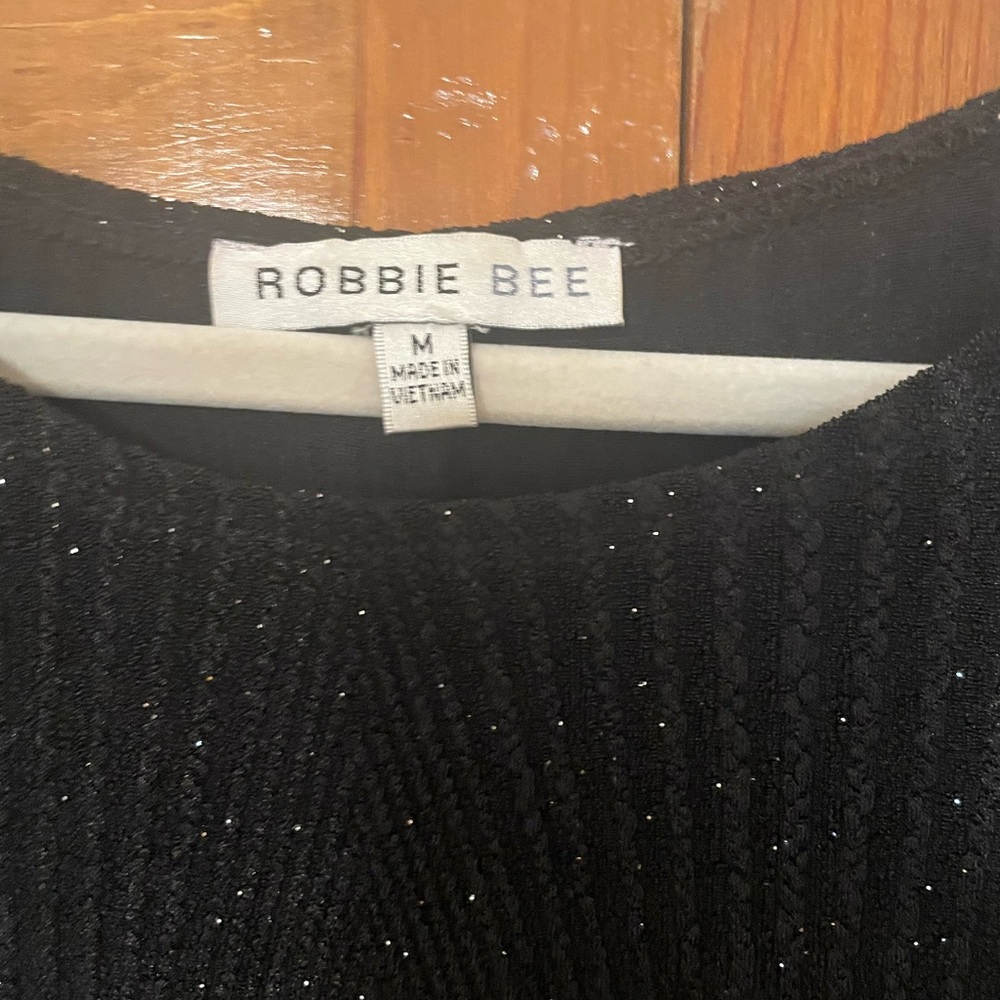 Robbie Bee | Black 3/4 Sleeve Glitter Faux Wrap Dress | M - Picture 6 of 9